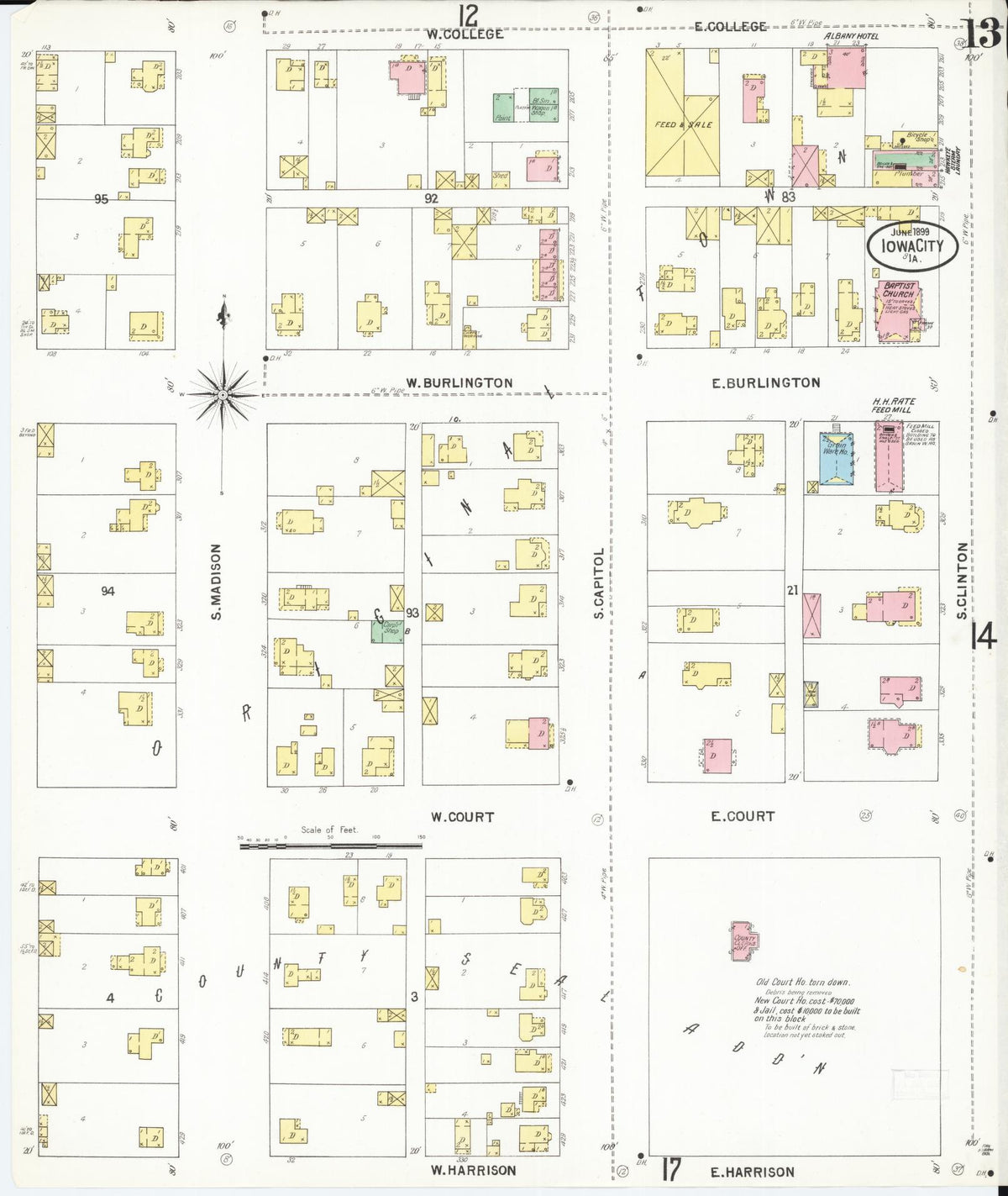 Sanborn Fire Insurance Map from Iowa City, Johnson County, Iowa (1899), Sheet #0013 - Historic Sanborn Fire Insurance Map Print