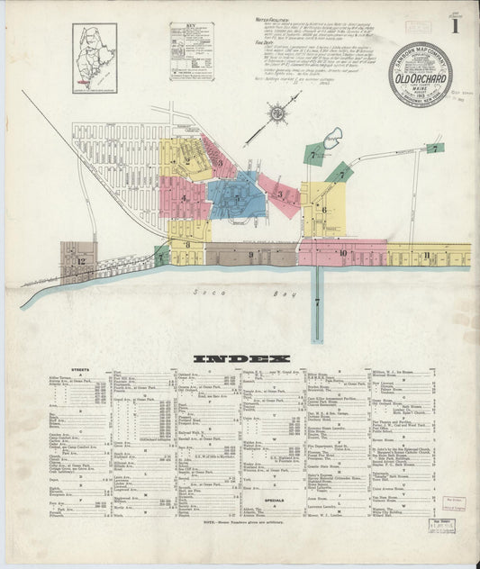 Sanborn Fire Insurance Map from Old Orchard, York County, Maine (1913), Sheet #0001 - Complete Map Set gallery image, historic Sanborn map, vintage wall art, Maine Maine