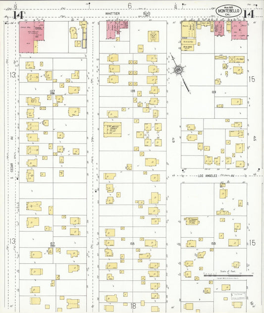 Sanborn Fire Insurance Map from Montebello, Los Angeles County, California (1925), Sheet #0014 - Historic Sanborn Fire Insurance Map Print, vintage old map wall art, antique decor, genealogy gift, California California map