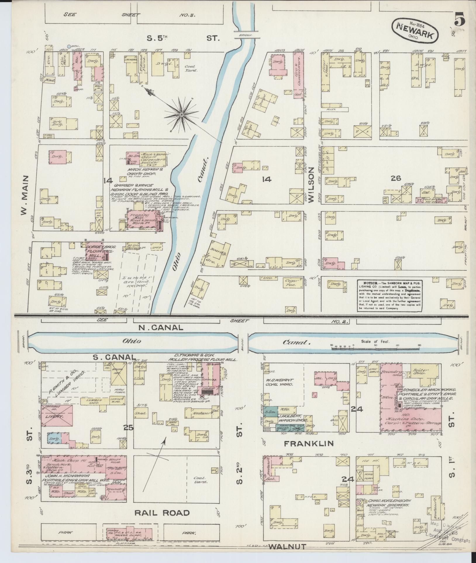 Sanborn Fire Insurance Map from Newark, Licking County, Ohio (1884), Sheet #0005 - Complete Map Set gallery image, historic Sanborn map, vintage wall art, Ohio Ohio