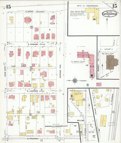 Sanborn Fire Insurance Map from Cape Girardeau, Cape Girardeau County, Missouri (1923), Sheet #0015 - Complete Map Set gallery image, historic Sanborn map, vintage wall art, Missouri Missouri