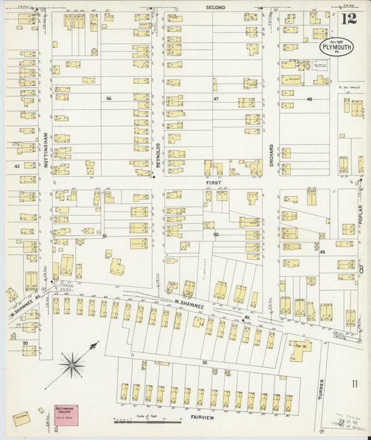 Sanborn Fire Insurance Map from Plymouth, Luzerne County, Pennsylvania (1907), Sheet #0012 - Historic Sanborn Fire Insurance Map Print, vintage old map wall art, antique decor, genealogy gift, Pennsylvania Pennsylvania map
