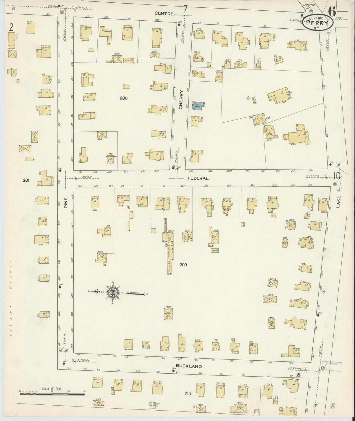 Sanborn Fire Insurance Map from Perry, Wyoming County, New York (1913), Sheet #0006 - Complete Map Set gallery image, historic Sanborn map, vintage wall art, New York New York