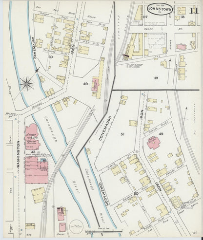 Sanborn Fire Insurance Map from Johnstown, Cambria County, Pennsylvania (1891), Sheet #0011 - Historic Sanborn Fire Insurance Map Print, vintage old map wall art, antique decor, genealogy gift, Pennsylvania Pennsylvania map
