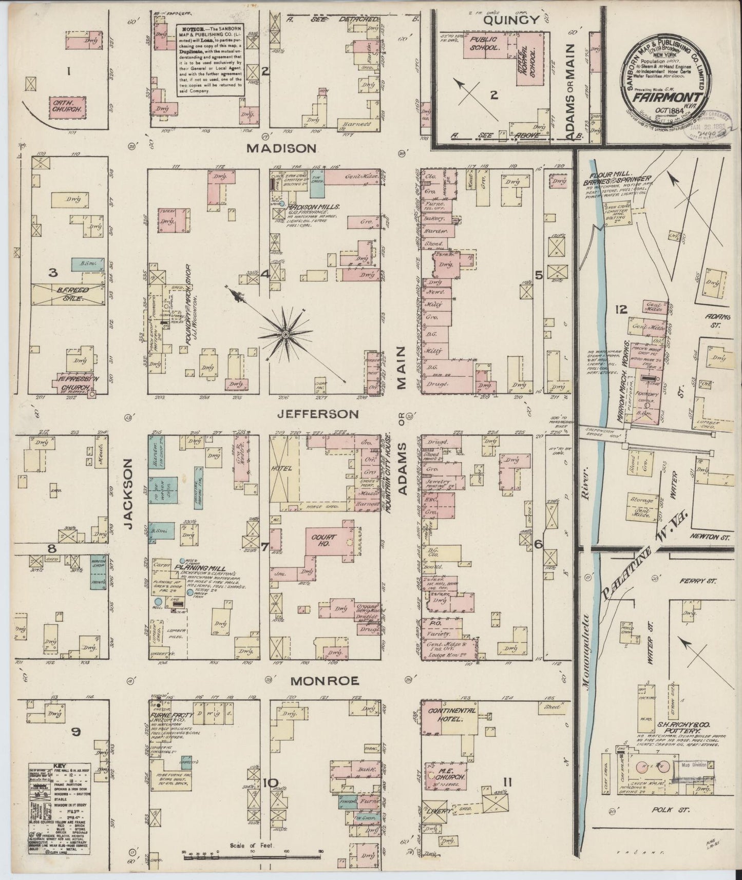 Sanborn Fire Insurance Map from Fairmont, Marion County, West Virginia. (1884) – Historic Sanborn Fire Insurance Map Print