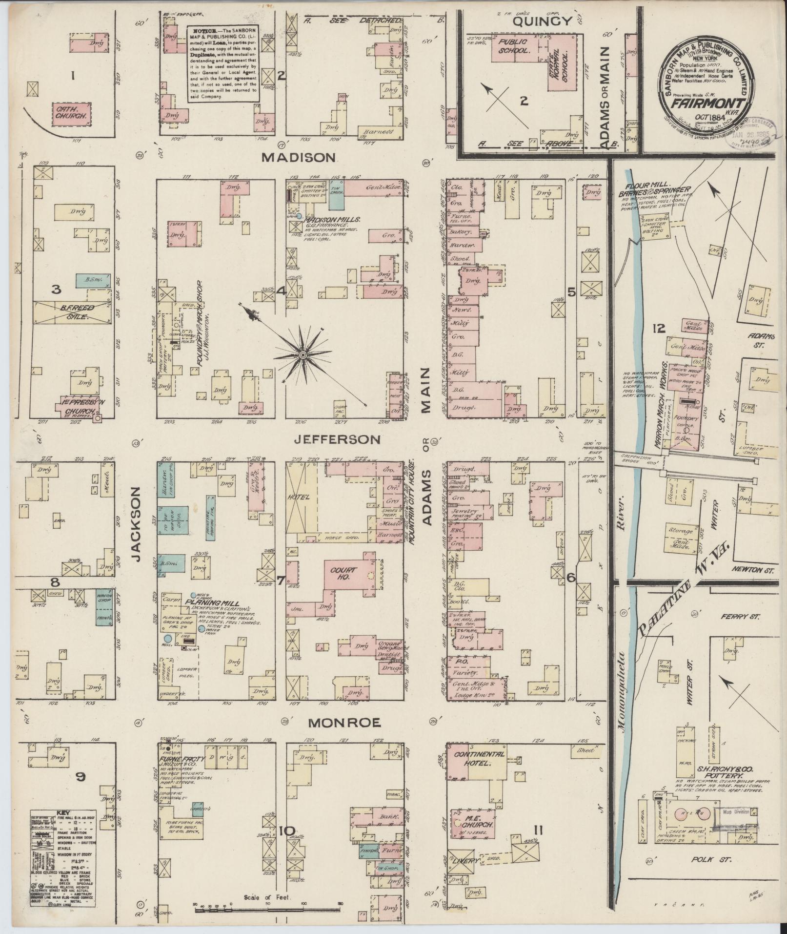 Sanborn Fire Insurance Map from Fairmont, Marion County, West Virginia. (1884) – Historic Sanborn Fire Insurance Map Print