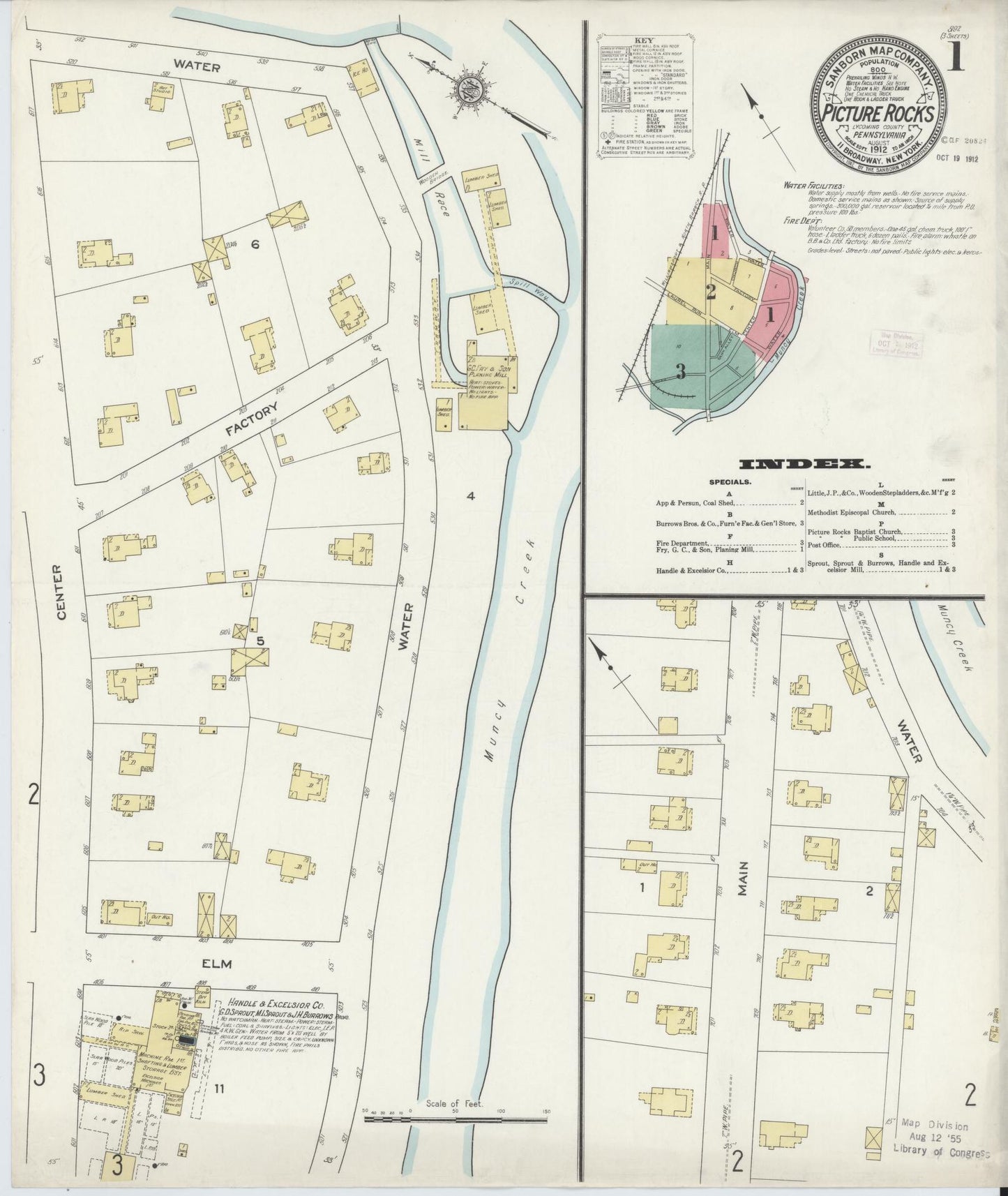 Sanborn Fire Insurance Map from Picture Rocks, Lycoming County, Pennsylvania (1912), Sheet #0001 - Complete Map Set gallery image, historic Sanborn map, vintage wall art, Pennsylvania Pennsylvania