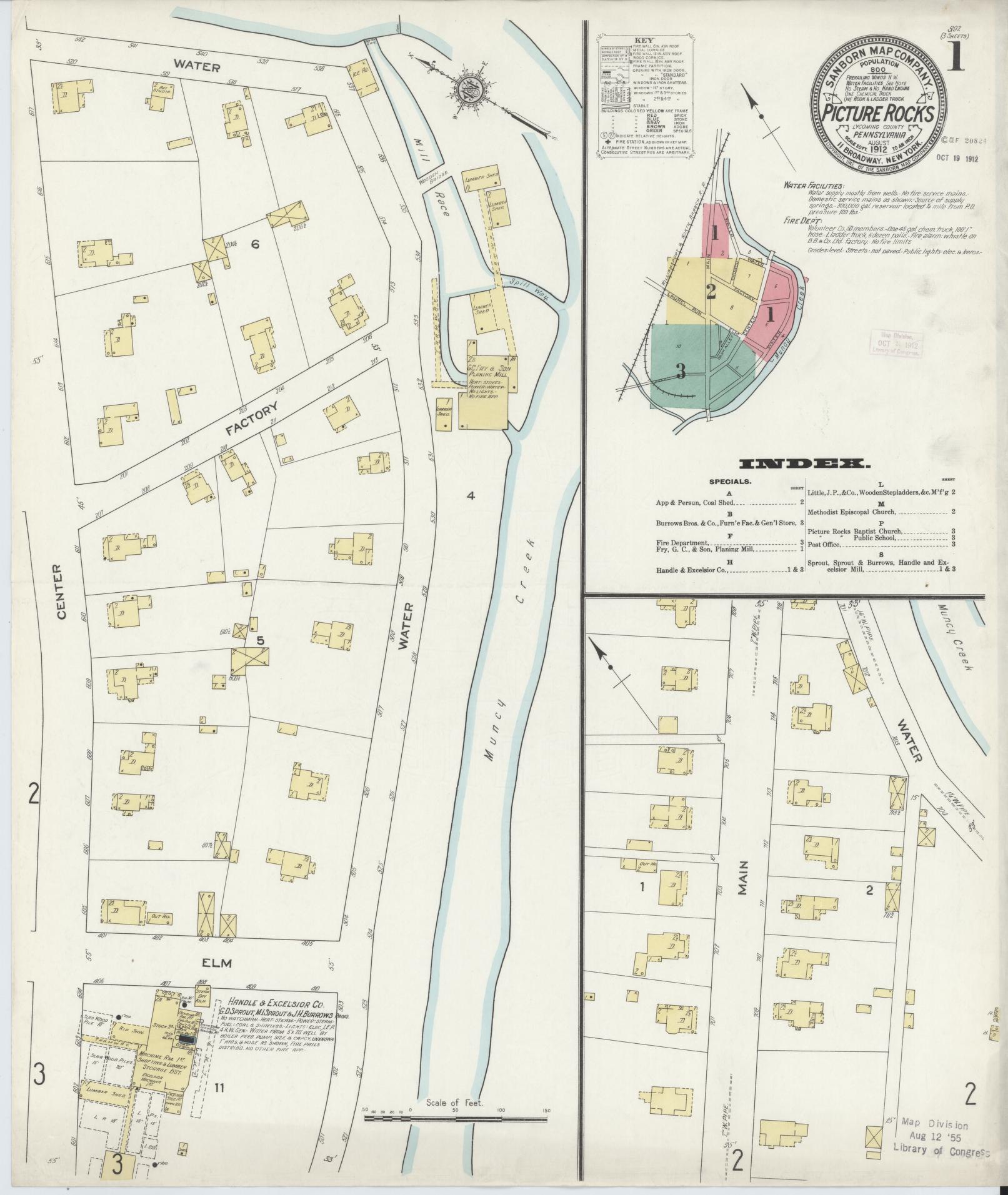 Sanborn Fire Insurance Map from Picture Rocks, Lycoming County, Pennsylvania (1912), Sheet #0001 - Complete Map Set gallery image, historic Sanborn map, vintage wall art, Pennsylvania Pennsylvania
