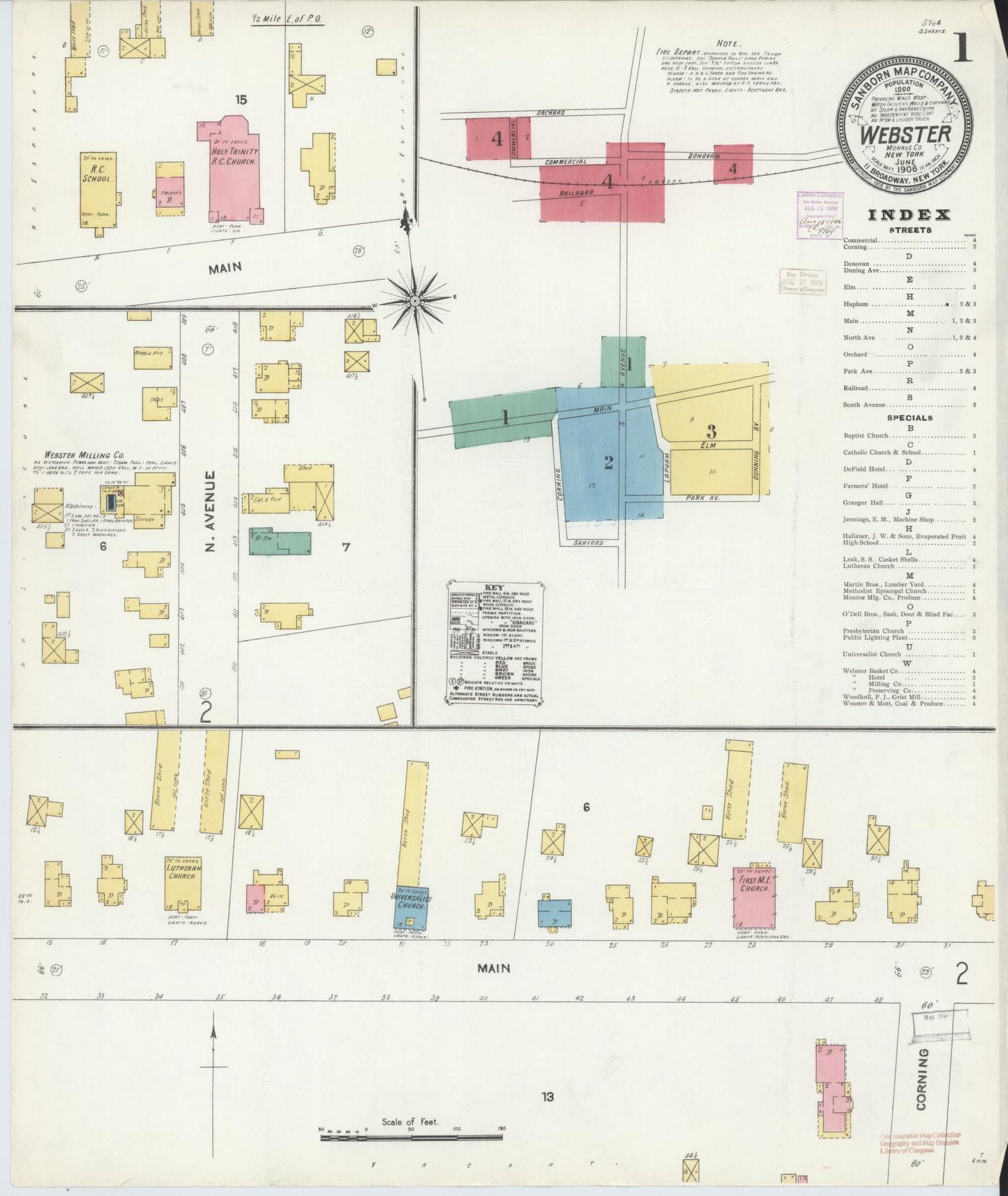 Sanborn Fire Insurance Map from Webster, Monroe County, New York (1906), Sheet #0001 - Complete Map Set gallery image, historic Sanborn map, vintage wall art, New York New York