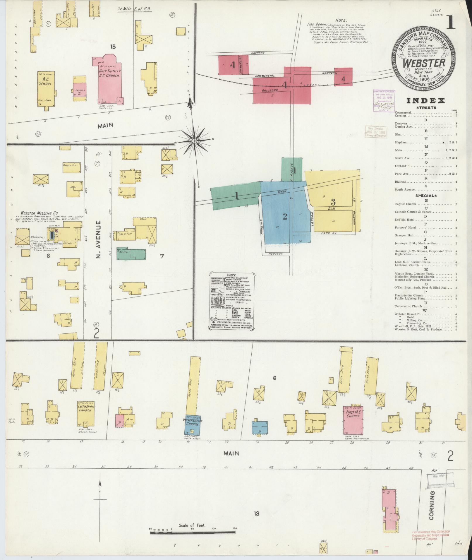 Sanborn Fire Insurance Map from Webster, Monroe County, New York (1906), Sheet #0001 - Complete Map Set gallery image, historic Sanborn map, vintage wall art, New York New York