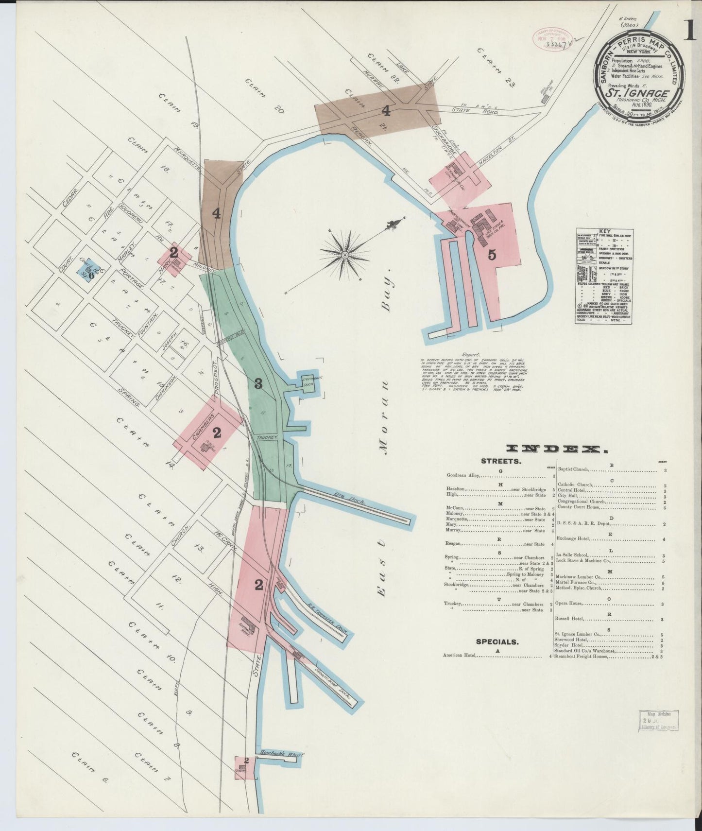 Sanborn Fire Insurance Map from Saint Ignace, Mackinac County, Michigan (1890), Sheet #0001 - Complete Map Set gallery image, historic Sanborn map, vintage wall art, Michigan Michigan