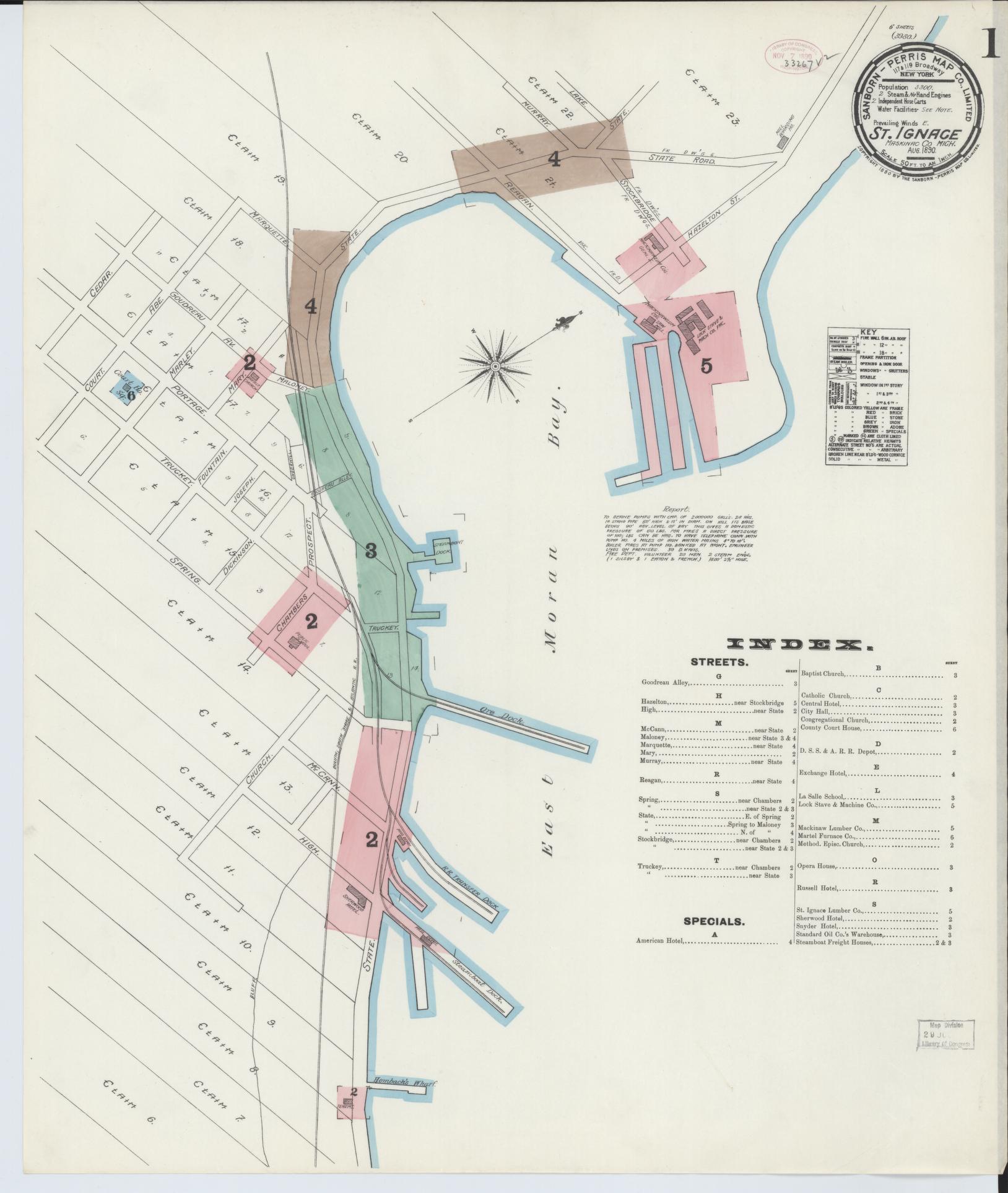 Sanborn Fire Insurance Map from Saint Ignace, Mackinac County, Michigan (1890), Sheet #0001 - Complete Map Set gallery image, historic Sanborn map, vintage wall art, Michigan Michigan