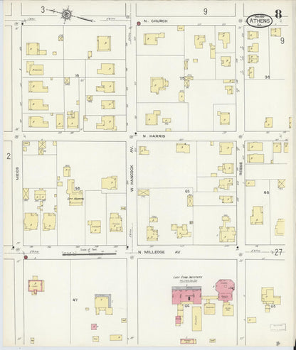 Sanborn Fire Insurance Map from Athens, Clarke County, Georgia (1913), Sheet #0008 - Complete Map Set gallery image, historic Sanborn map, vintage wall art, Georgia Georgia