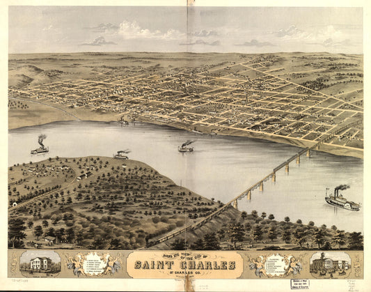 Bird's eye view of the city of Saint Charles, St. Charles Co., Missouri 1869. (1869) – Historic Bird’s-Eye View Panorama Print