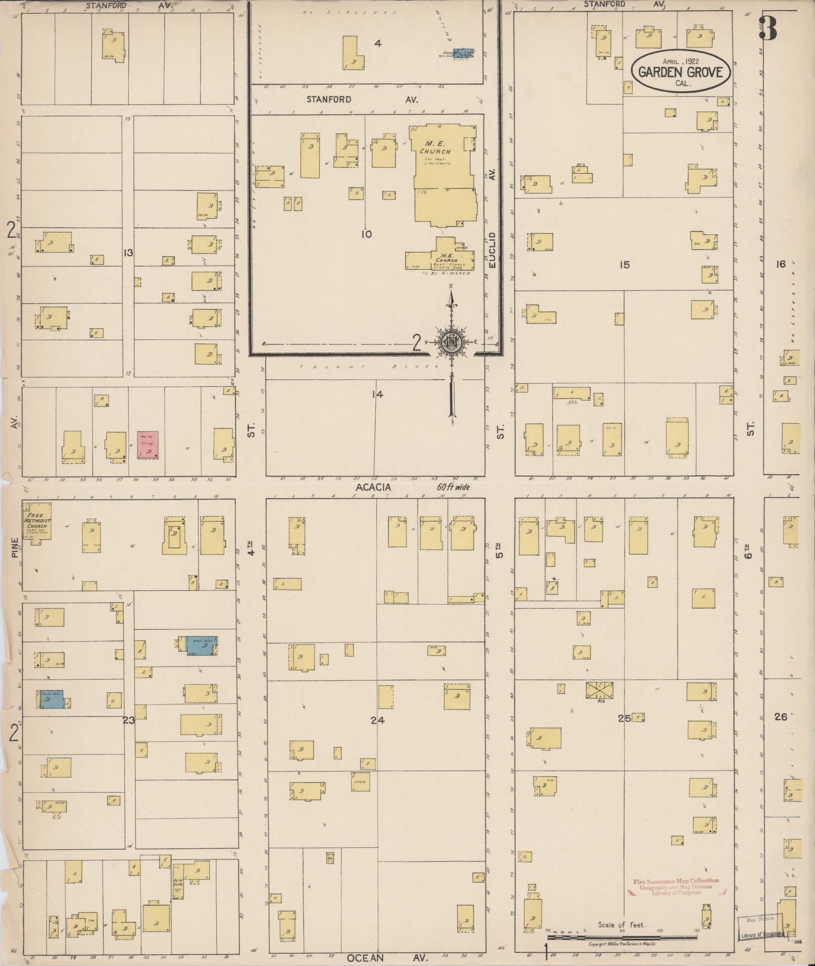 Sanborn Fire Insurance Map from Garden Grove, Orange County, California (1922), Sheet #0003 - Historic Sanborn Fire Insurance Map Print, vintage old map wall art, antique decor, genealogy gift, California California map