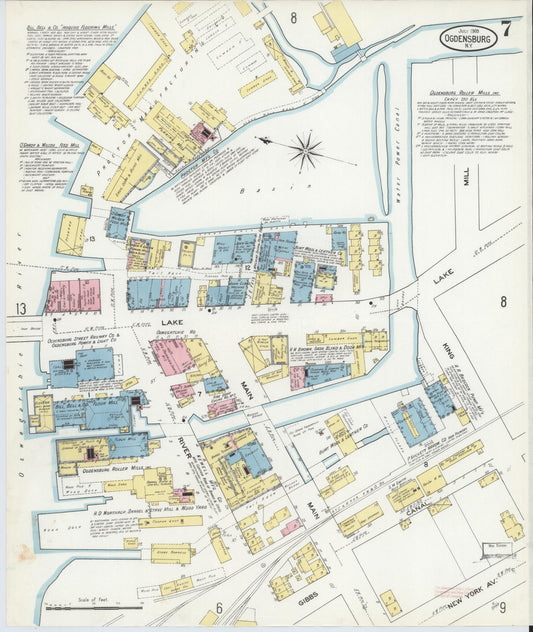 Sanborn Fire Insurance Map from Ogdensburg, St. Lawrence County, New York (1909), Sheet #0007 - Historic Sanborn Fire Insurance Map Print, vintage old map wall art, antique decor, genealogy gift, New York New York map