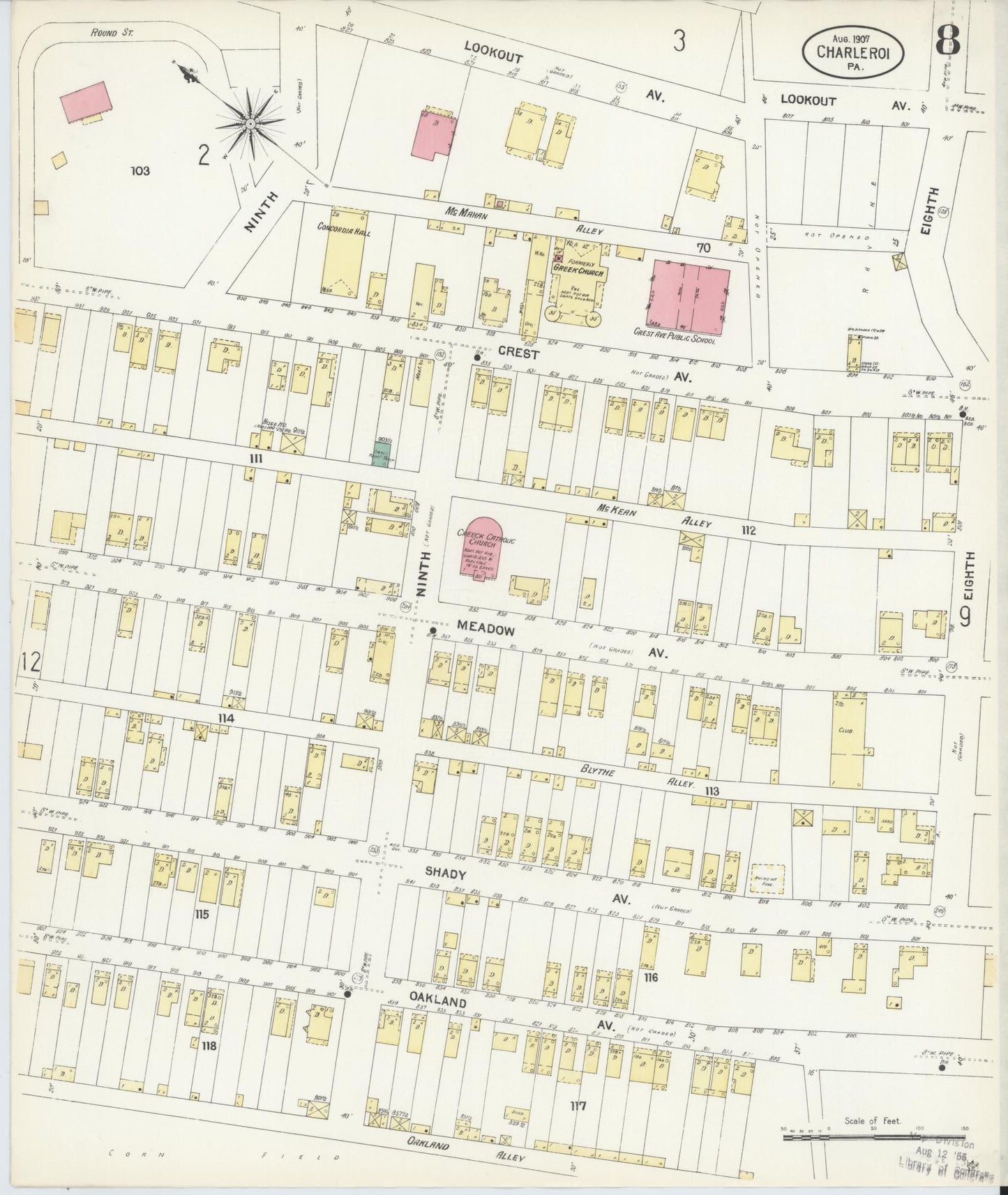 Sanborn Fire Insurance Map from Charleroi, Washington County, Pennsylvania (1907), Sheet #0008 - Historic Sanborn Fire Insurance Map Print, vintage old map wall art, antique decor, genealogy gift, Pennsylvania Pennsylvania map
