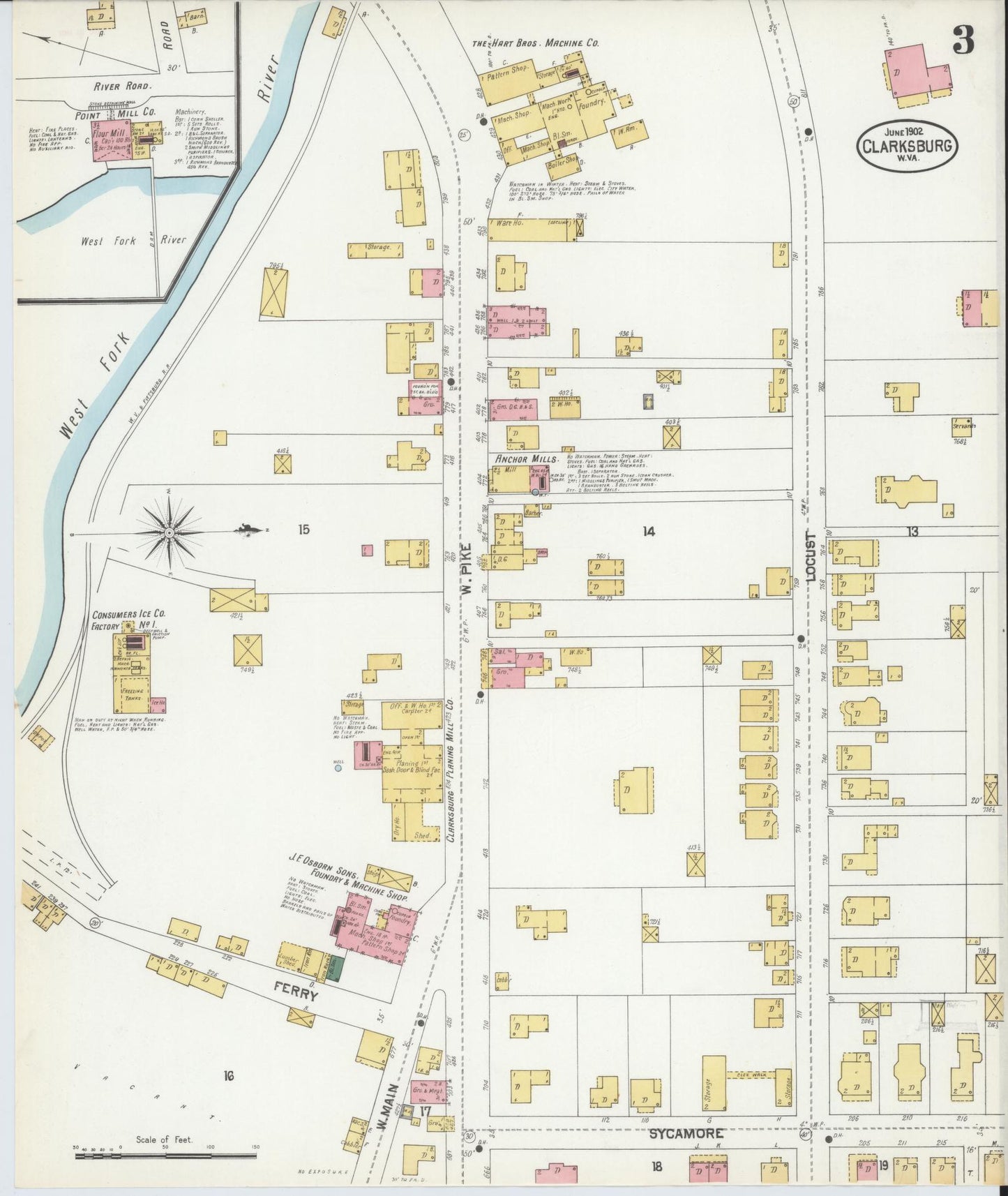 Sanborn Fire Insurance Map from Clarksburg, Harrison County, West Virginia (1902), Sheet #0003 - Complete Map Set gallery image, historic Sanborn map, vintage wall art, West Virginia West Virginia