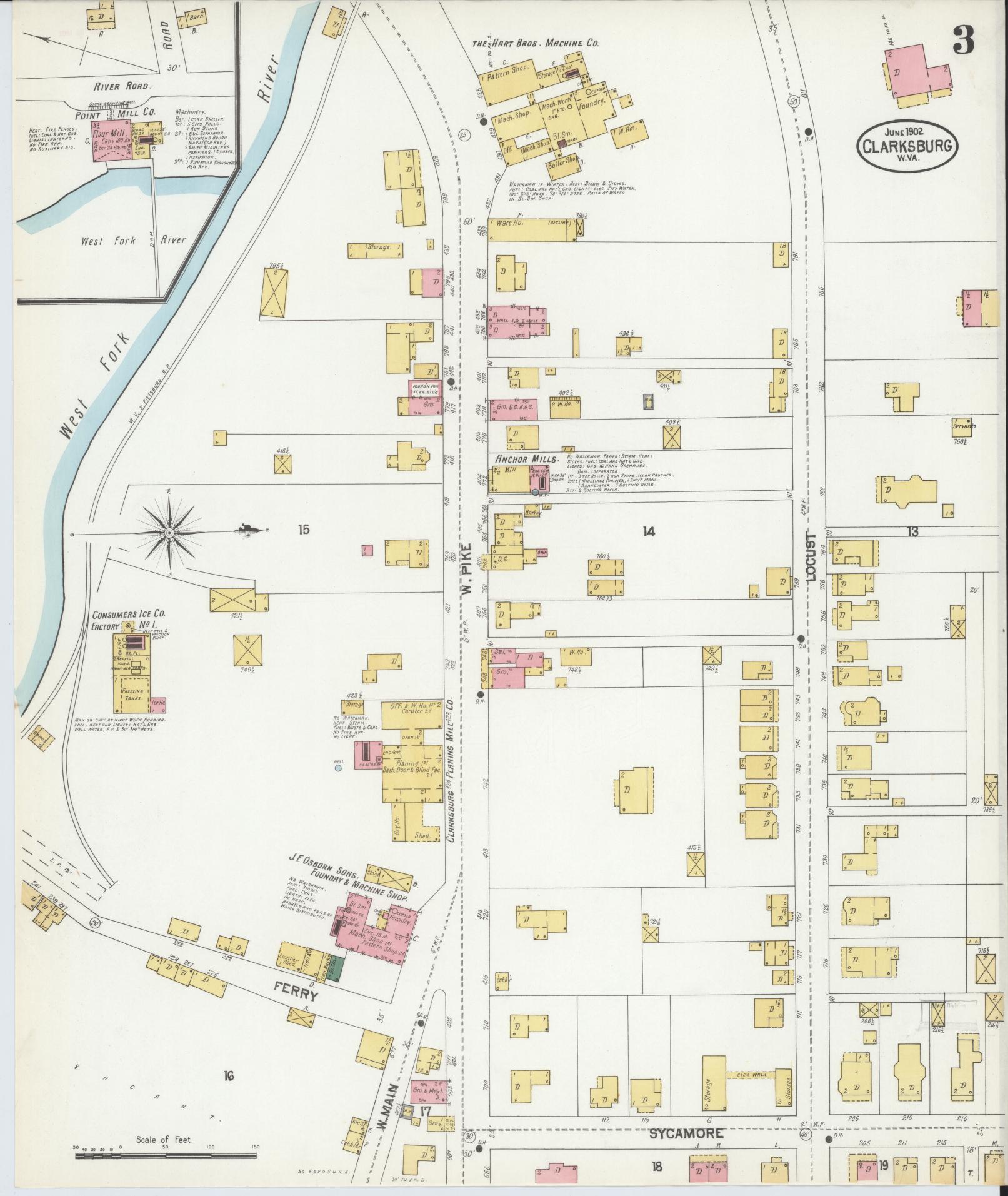 Sanborn Fire Insurance Map from Clarksburg, Harrison County, West Virginia (1902), Sheet #0003 - Complete Map Set gallery image, historic Sanborn map, vintage wall art, West Virginia West Virginia