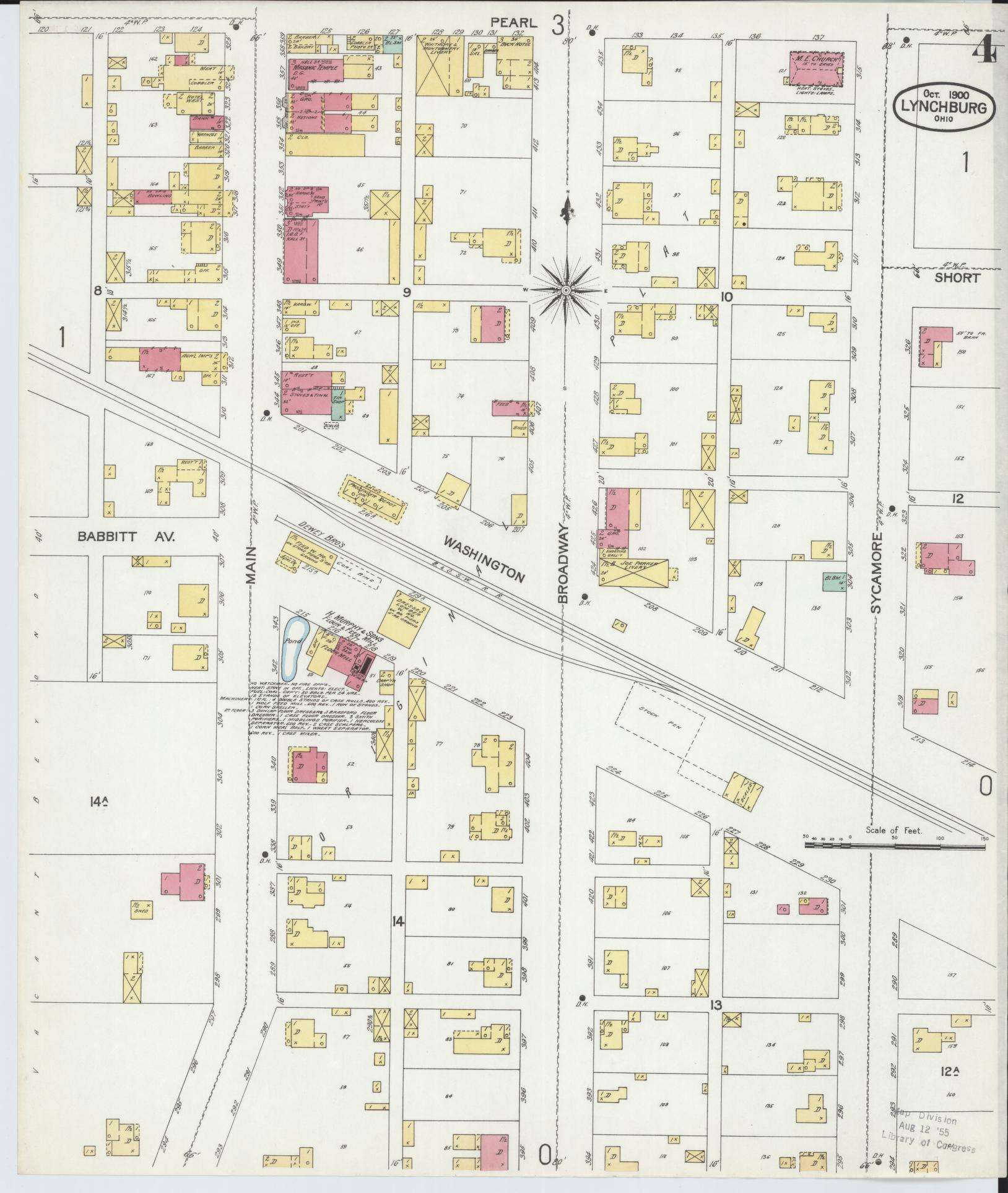 Sanborn Fire Insurance Map from Lynchburg, Highland County, Ohio (1900), Sheet #0004 - Historic Sanborn Fire Insurance Map Print, vintage old map wall art, antique decor, genealogy gift, Ohio Ohio map