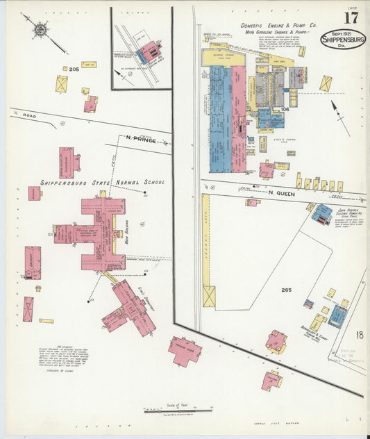Sanborn Fire Insurance Map from Shippensburg, Cumberland And Franklin Counties, Pennsylvania (1921), Sheet #0017 - Historic Sanborn Fire Insurance Map Print, vintage old map wall art, antique decor, genealogy gift, Counties Pennsylvania map