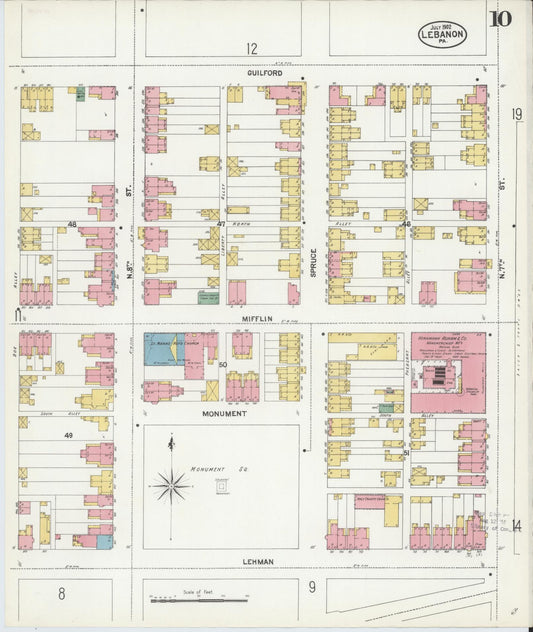 Sanborn Fire Insurance Map from Lebanon, Lebanon County, Pennsylvania (1902), Sheet #0010 - Historic Sanborn Fire Insurance Map Print, vintage old map wall art, antique decor, genealogy gift, Pennsylvania Pennsylvania map