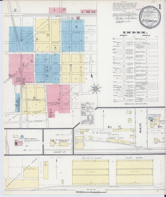Sanborn Fire Insurance Map from Sycamore, De Kalb County, Illinois (1891), Sheet #0001 - Complete Map Set gallery image, historic Sanborn map, vintage wall art, Illinois Illinois