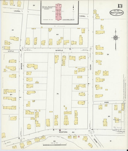 Sanborn Fire Insurance Map from Brattleboro, Windham County, Vermont (1912), Sheet #0013 - Complete Map Set gallery image, historic Sanborn map, vintage wall art, Vermont Vermont
