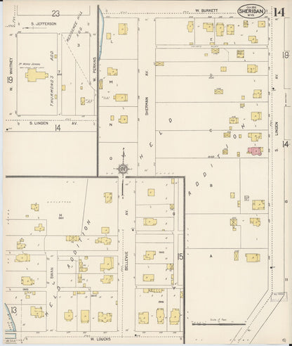 Sanborn Fire Insurance Map from Sheridan, Sheridan County, Wyoming (1912), Sheet #0014 - Complete Map Set gallery image, historic Sanborn map, vintage wall art, Wyoming Wyoming