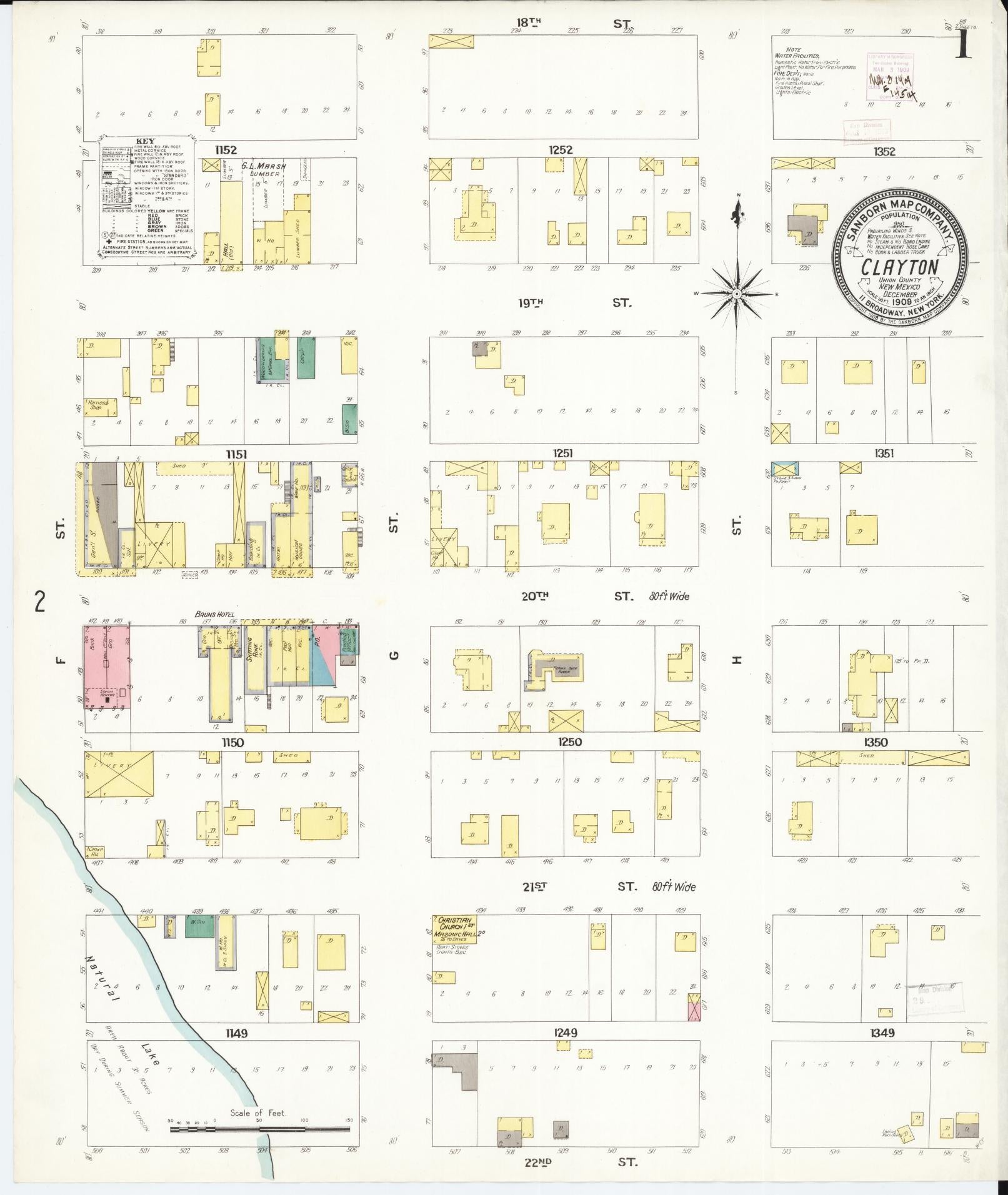 Sanborn Fire Insurance Map from Clayton, Union County, New Mexico (1909), Sheet #0001 - Complete Map Set gallery image, historic Sanborn map, vintage wall art, New Mexico New Mexico