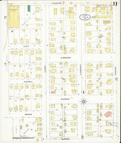Sanborn Fire Insurance Map from Iola, Allen County, Kansas (1905), Sheet #0011 - Complete Map Set gallery image, historic Sanborn map, vintage wall art, Kansas Kansas