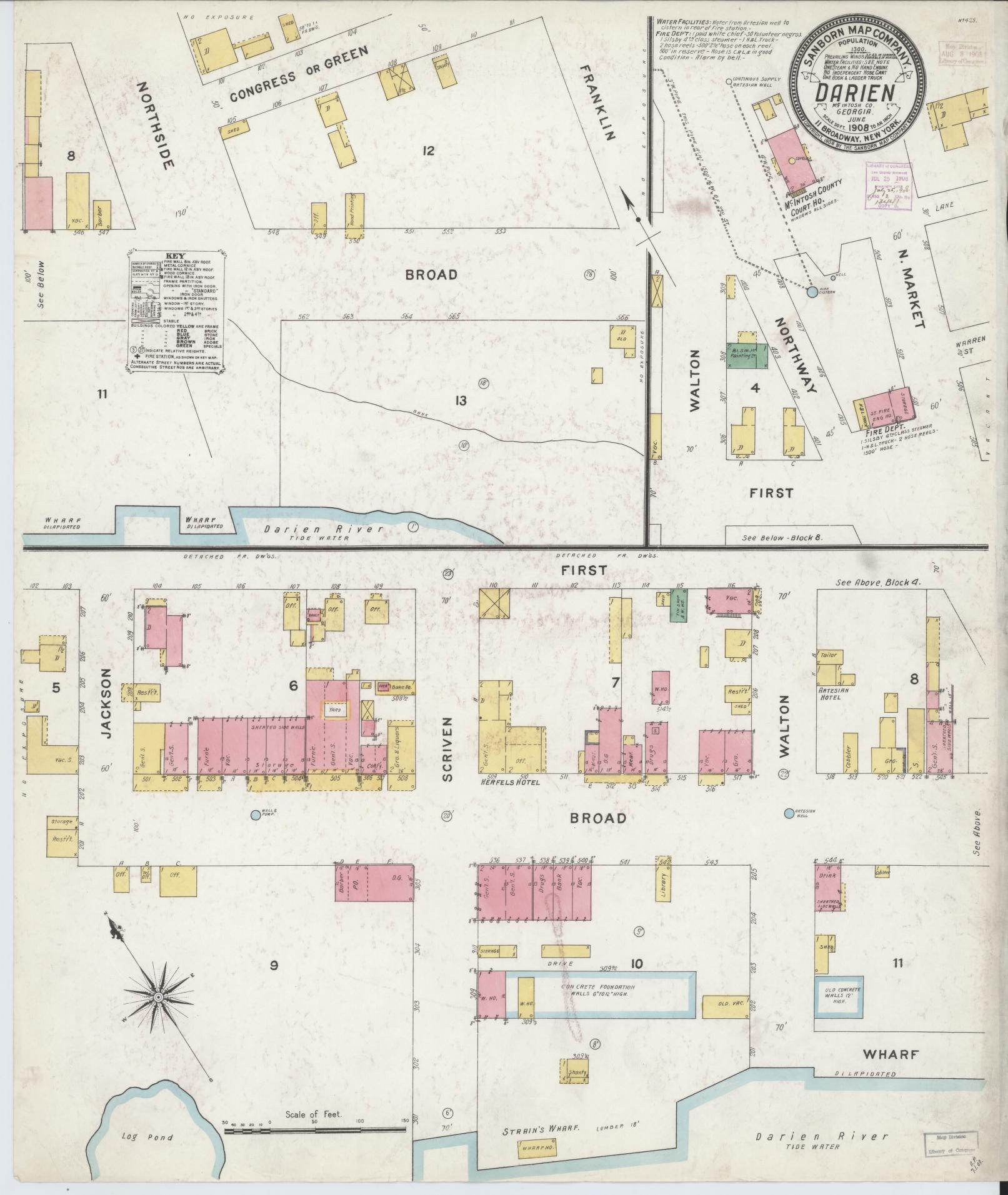 Sanborn Fire Insurance Map from Darien, Mcintosh County, Georgia. (1908) – Historic Sanborn Fire Insurance Map Print
