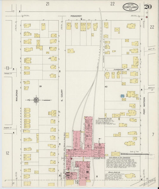 Sanborn Fire Insurance Map from Cortland, Cortland County, New York (1915), Sheet #0020 - Historic Sanborn Fire Insurance Map Print, vintage old map wall art, antique decor, genealogy gift, New York New York map