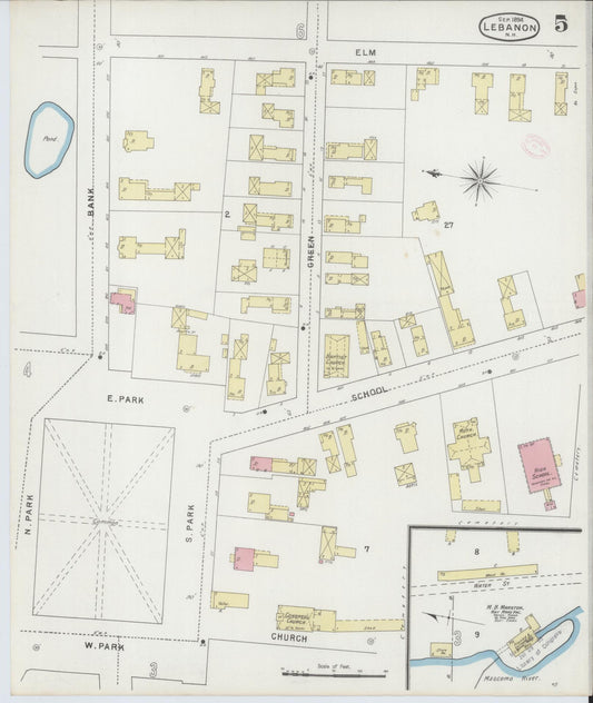 Sanborn Fire Insurance Map from Lebanon, Grafton County, New Hampshire (1894), Sheet #0005 - Historic Sanborn Fire Insurance Map Print, vintage old map wall art, antique decor, genealogy gift, New Hampshire New Hampshire map