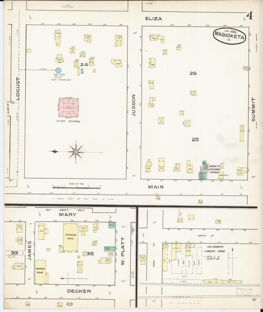 Sanborn Fire Insurance Map from Maquoketa, Jackson County, Iowa (1886), Sheet #0004 - Historic Sanborn Fire Insurance Map Print, vintage old map wall art