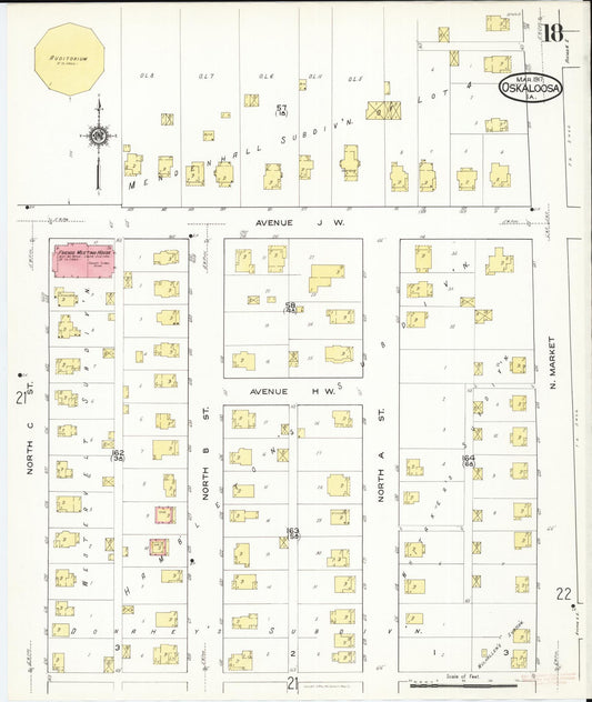 Sanborn Fire Insurance Map from Oskaloosa, Mahaska County, Iowa (1917), Sheet #0018 - Historic Sanborn Fire Insurance Map Print, vintage old map wall art