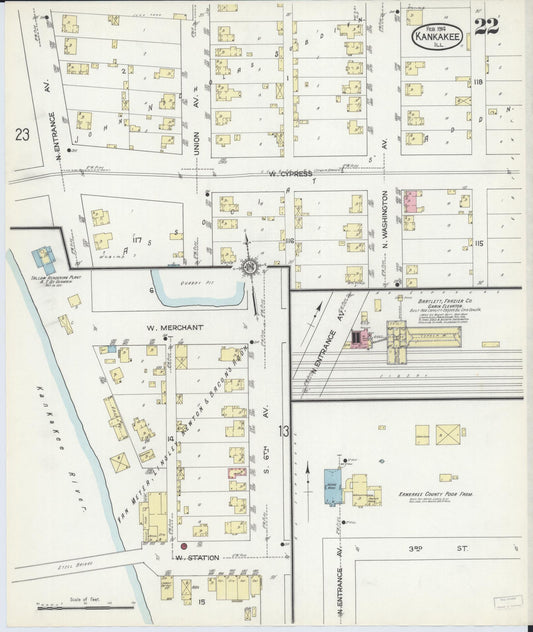 Sanborn Fire Insurance Map from Kankakee, Kankakee County, Illinois (1914), Sheet #0022 - Historic Sanborn Fire Insurance Map Print, vintage old map wall art, antique decor, genealogy gift, Illinois Illinois map
