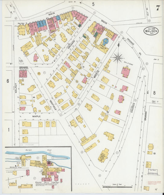 Sanborn Fire Insurance Map from Walden, Orange County, New York (1905), Sheet #0007 - Historic Sanborn Fire Insurance Map Print, vintage old map wall art, antique decor, genealogy gift, New York New York map