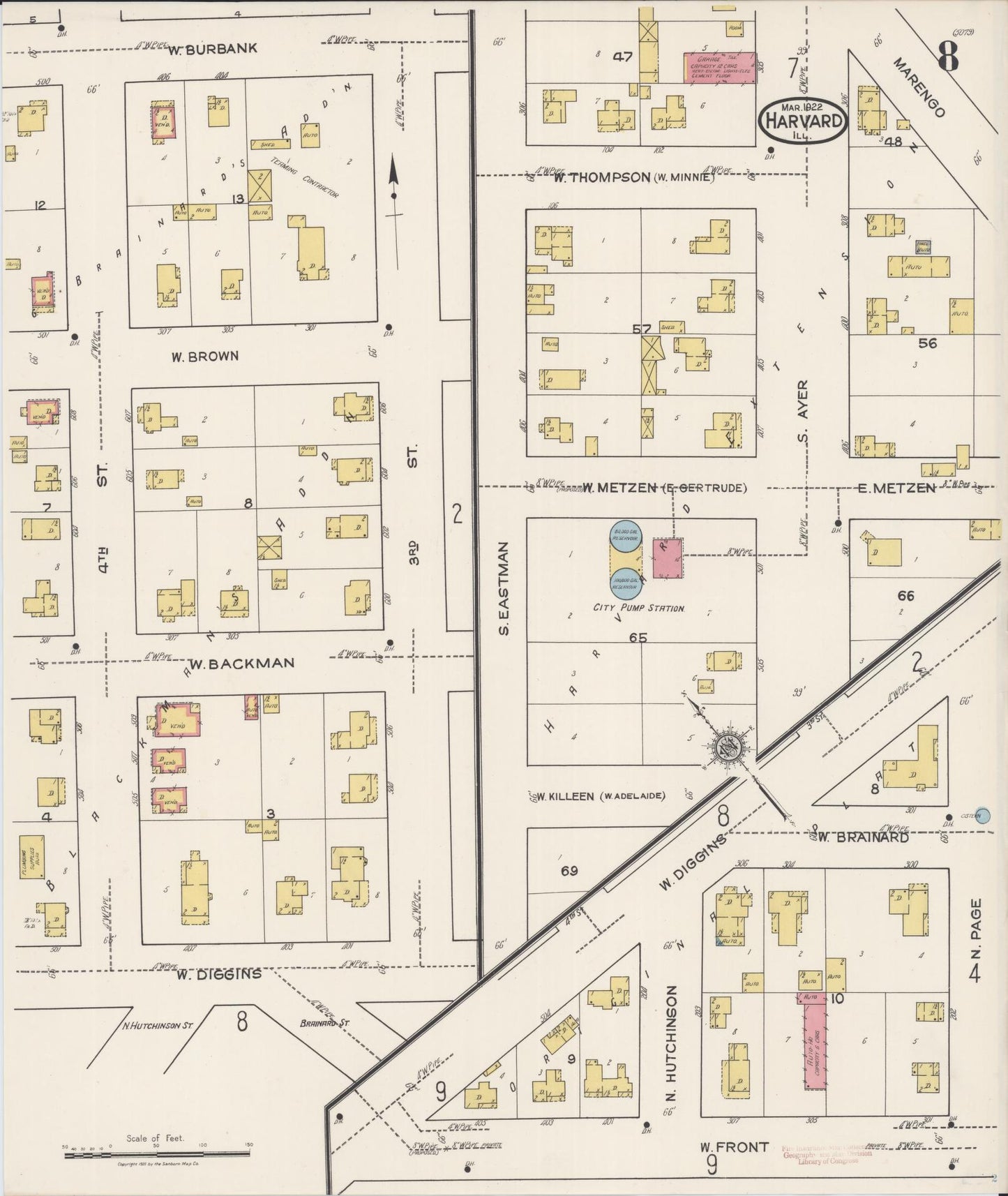 Sanborn Fire Insurance Map from Harvard, McHenry County, Illinois (1922), Sheet #0008 - Complete Map Set gallery image, historic Sanborn map, vintage wall art, Illinois Illinois