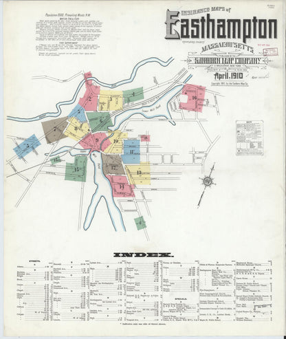 Sanborn Fire Insurance Map from East Hampton, Hampshire County, Massachusetts (1910), Sheet #0001 - Historic Sanborn Fire Insurance Map Print, vintage old map wall art, antique decor, genealogy gift, Massachusetts Massachusetts map