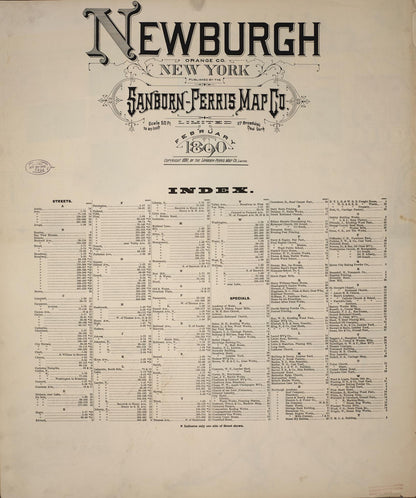 Sanborn Fire Insurance Map from Newburgh, Orange County, New York (1890), Sheet #0001 - Historic Sanborn Fire Insurance Map Print, vintage old map wall art, antique decor, genealogy gift, New York New York map