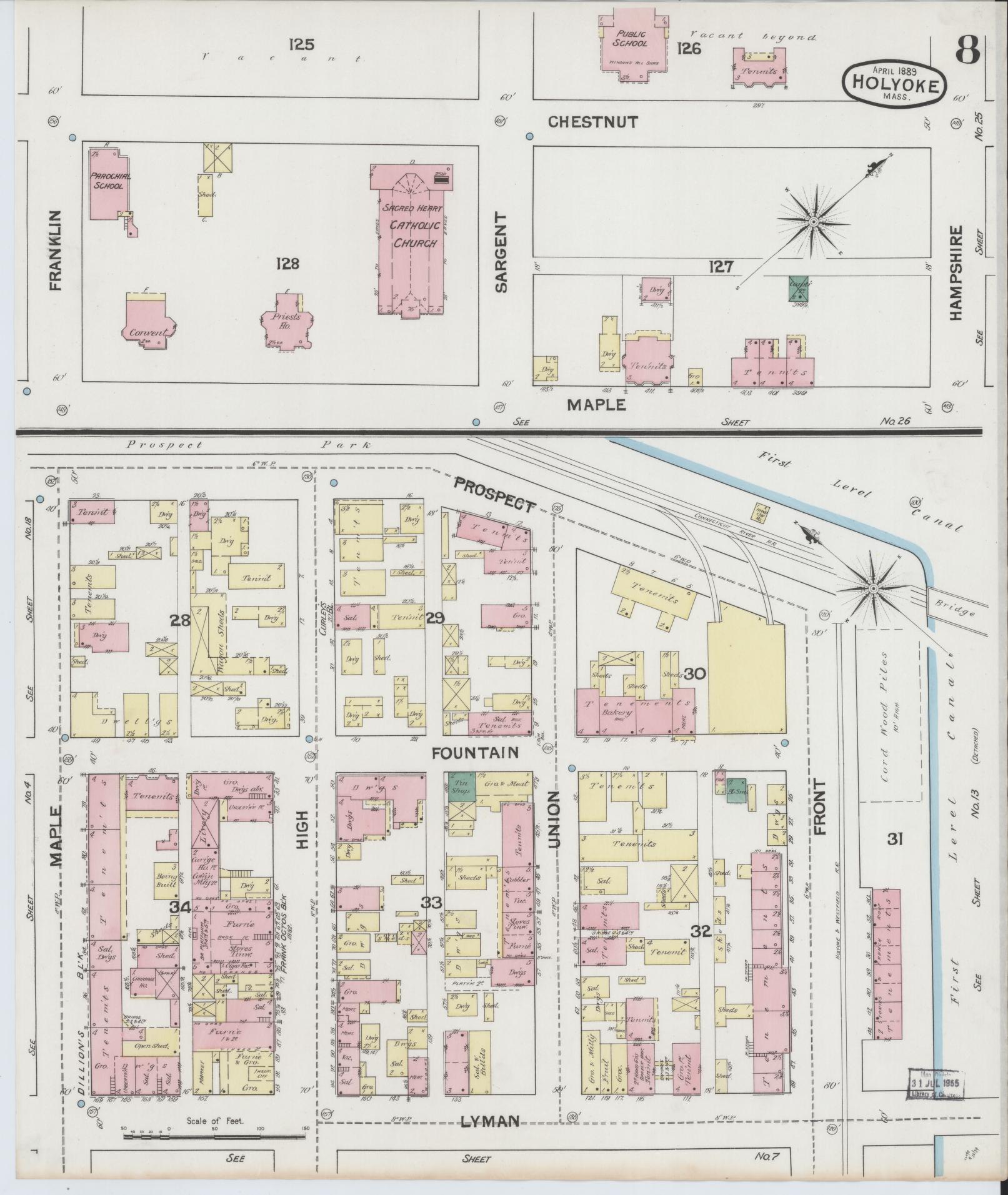 Sanborn Fire Insurance Map from Holyoke, Hampden County, Massachusetts (1889), Sheet #0008 - Complete Map Set gallery image, historic Sanborn map, vintage wall art, Massachusetts Massachusetts