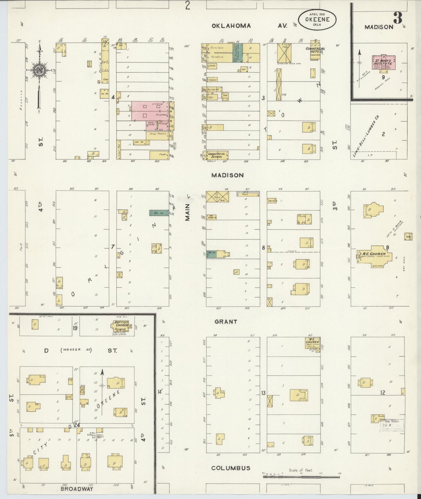 Sanborn Fire Insurance Map from Okeene, Blaine County, Oklahoma (1910), Sheet #0003 - Complete Map Set gallery image, historic Sanborn map, vintage wall art, Oklahoma Oklahoma