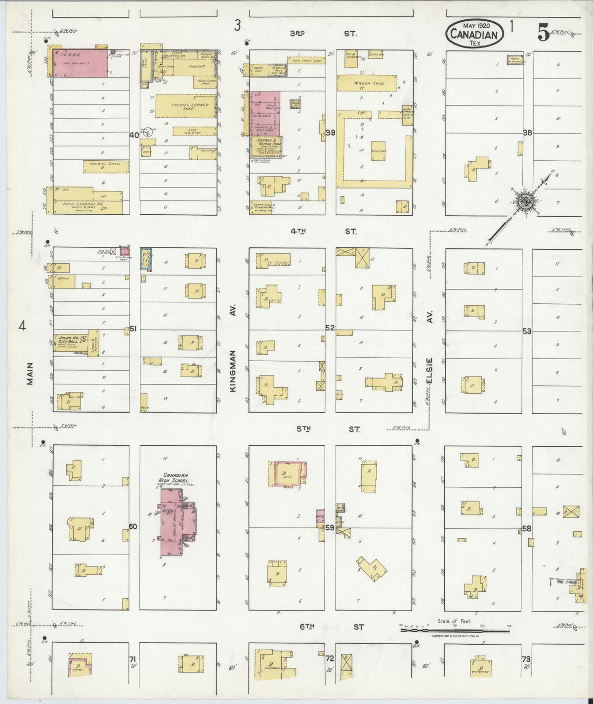 Sanborn Fire Insurance Map from Canadian, Hemphill County, Texas (1920), Sheet #0005 - Complete Map Set gallery image, historic Sanborn map, vintage wall art, Texas Texas