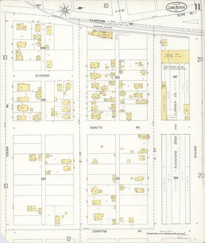 Sanborn Fire Insurance Map from Long Beach, Los Angeles County, California (1905), Sheet #0011 - Complete Map Set gallery image, historic Sanborn map, vintage wall art, California California