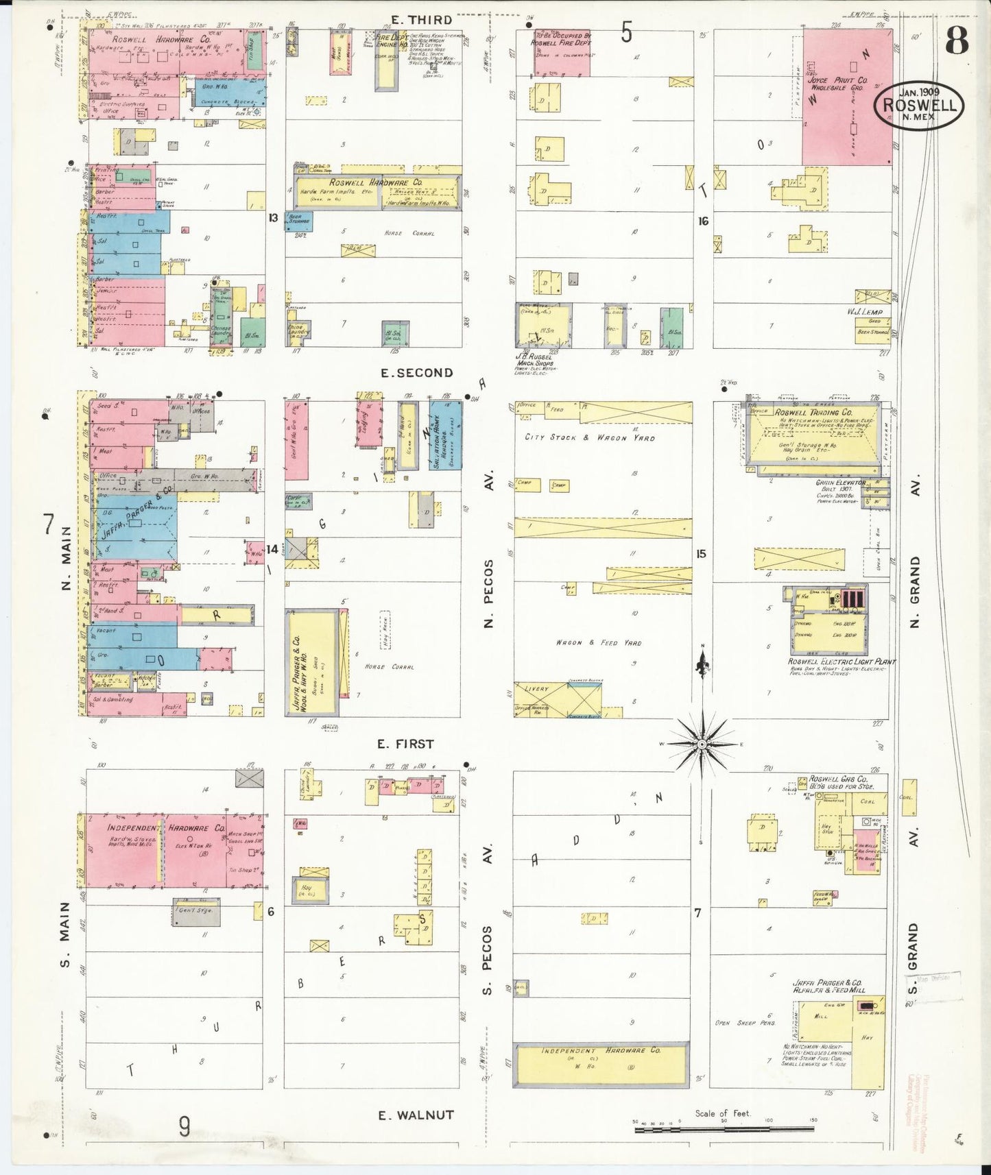 Sanborn Fire Insurance Map from Roswell, Chaves County, New Mexico (1909), Sheet #0008 - Complete Map Set gallery image, historic Sanborn map, vintage wall art, New Mexico New Mexico