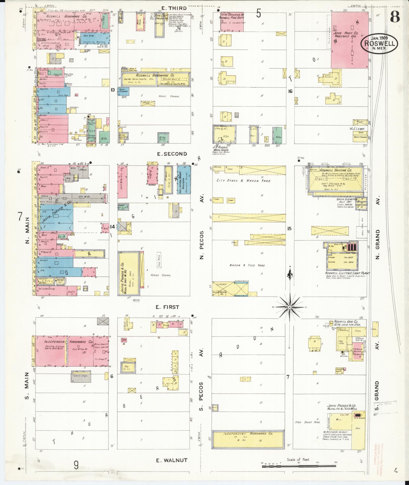 Sanborn Fire Insurance Map from Roswell, Chaves County, New Mexico (1909), Sheet #0008 - Complete Map Set gallery image, historic Sanborn map, vintage wall art, New Mexico New Mexico