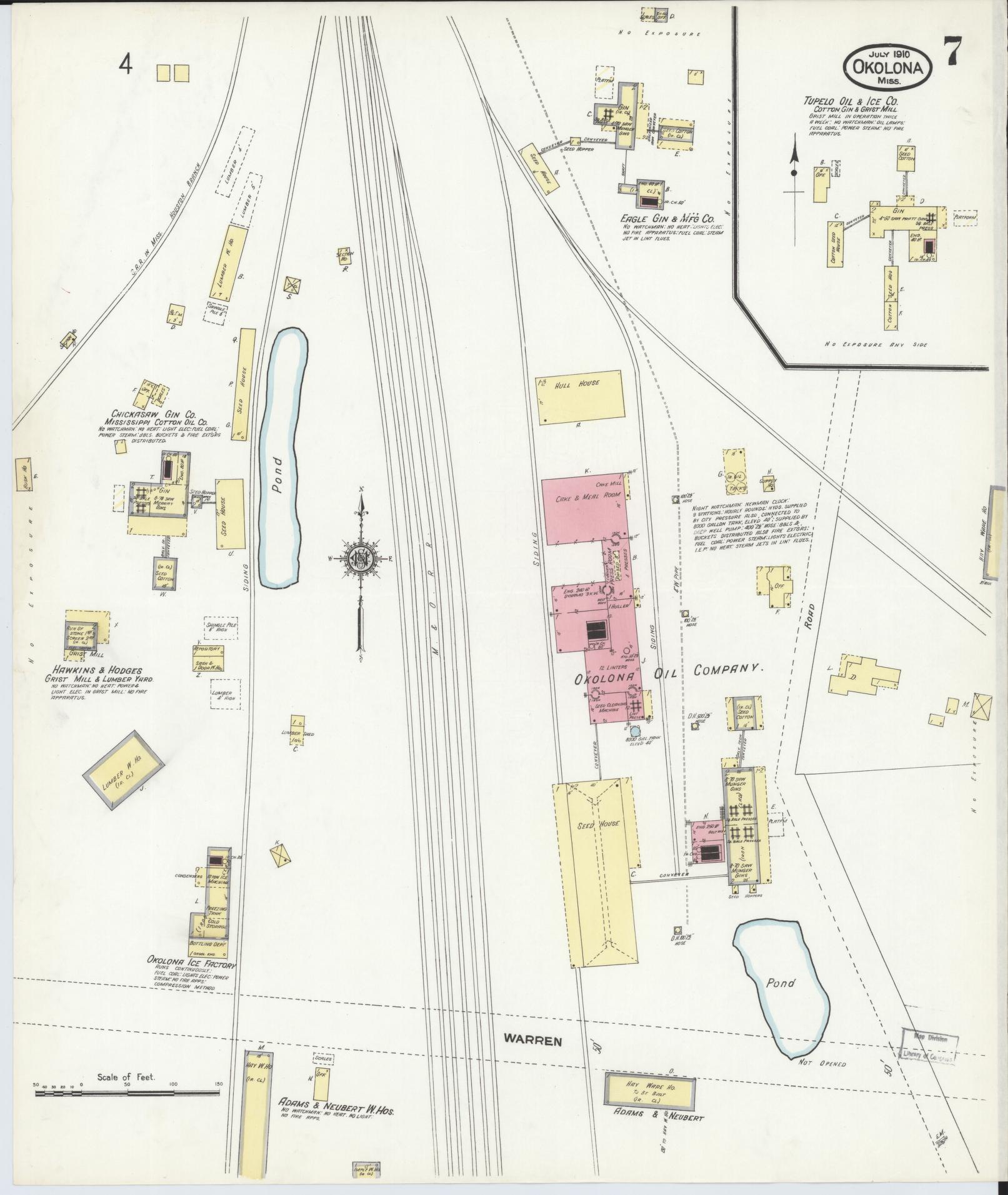 Sanborn Fire Insurance Map from Okolona, Chickasaw County, Mississippi (1910), Sheet #0007 - Complete Map Set gallery image, historic Sanborn map, vintage wall art, Mississippi Mississippi