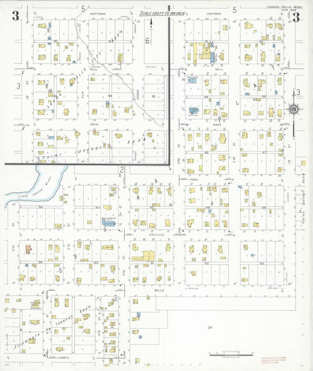 Sanborn Fire Insurance Map from Cannon Falls, Goodhue County, Minnesota (1938), Sheet #0003 - Complete Map Set gallery image, historic Sanborn map, vintage wall art, Minnesota Minnesota