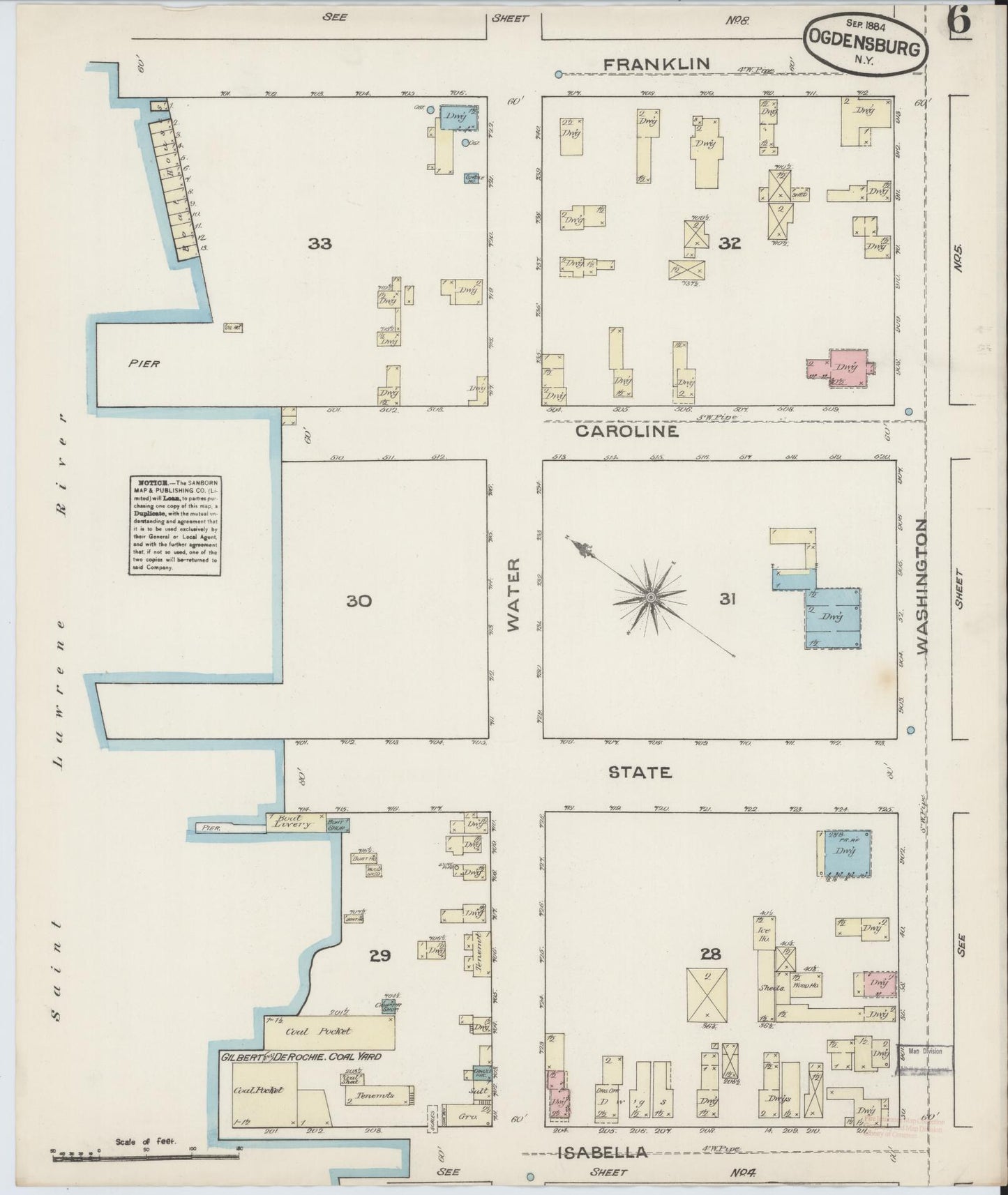 Sanborn Fire Insurance Map from Ogdensburg, St. Lawrence County, New York (1884), Sheet #0006 - Complete Map Set gallery image, historic Sanborn map, vintage wall art, New York New York